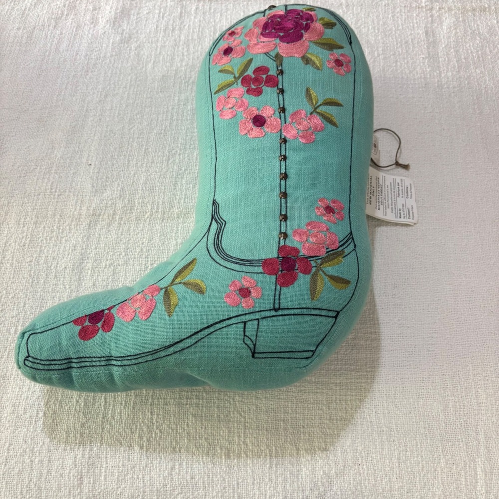 Junk Gypsy for PBteen Turquoise Floral Embroidered Cowboy Boot Decorative Pillow